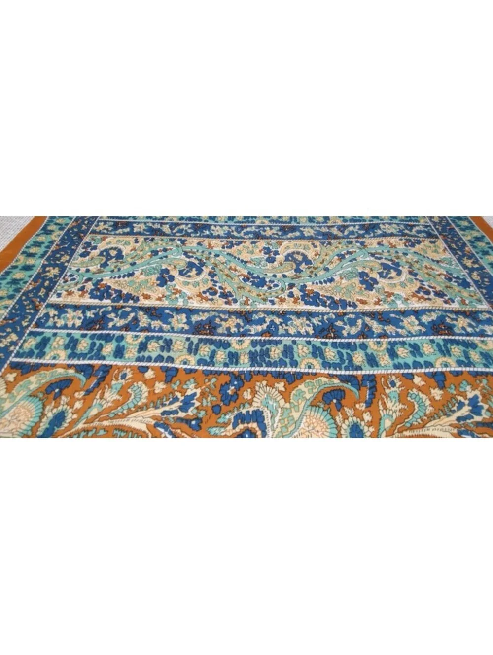 Vintage 60s 1970s Boho Scarf Wild Paisley Brown Blue Silk Blend 21 x 21 about